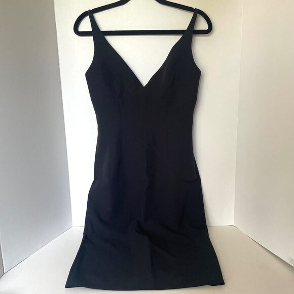 Milly Black Bodycon Dress 2 Sleeveless V-Neck Tailored Knee-Length Sheath - Picture 2 of 10